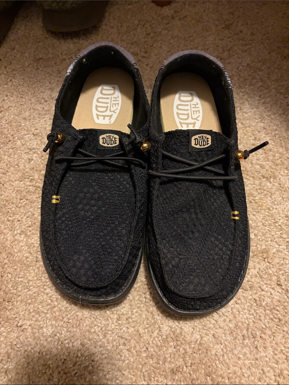 Hey Dude Black Women’s Casual Slip-On Loafers with Gold Accents